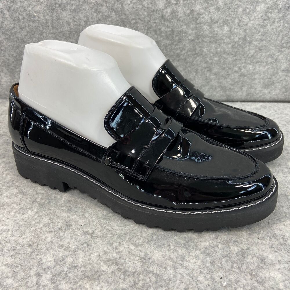 NEW Franco Sarto Cassandra Loafer Black Patent Faux Leather Womens 7.5